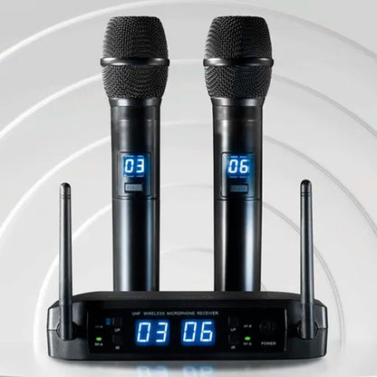 MICROFONE DUPLO LESON LS916 MULTIFREQUENCIA PROFISSIONAL PRETO RECARREGÁVEL