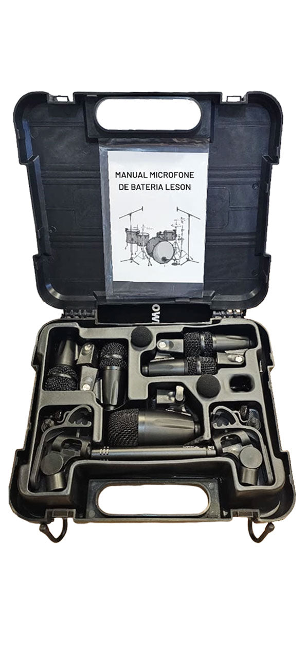 KIT MICROFONE BATERIA LDM507 7 PEÇAS MALETA LESON PERCUSSÃO COR PRETO