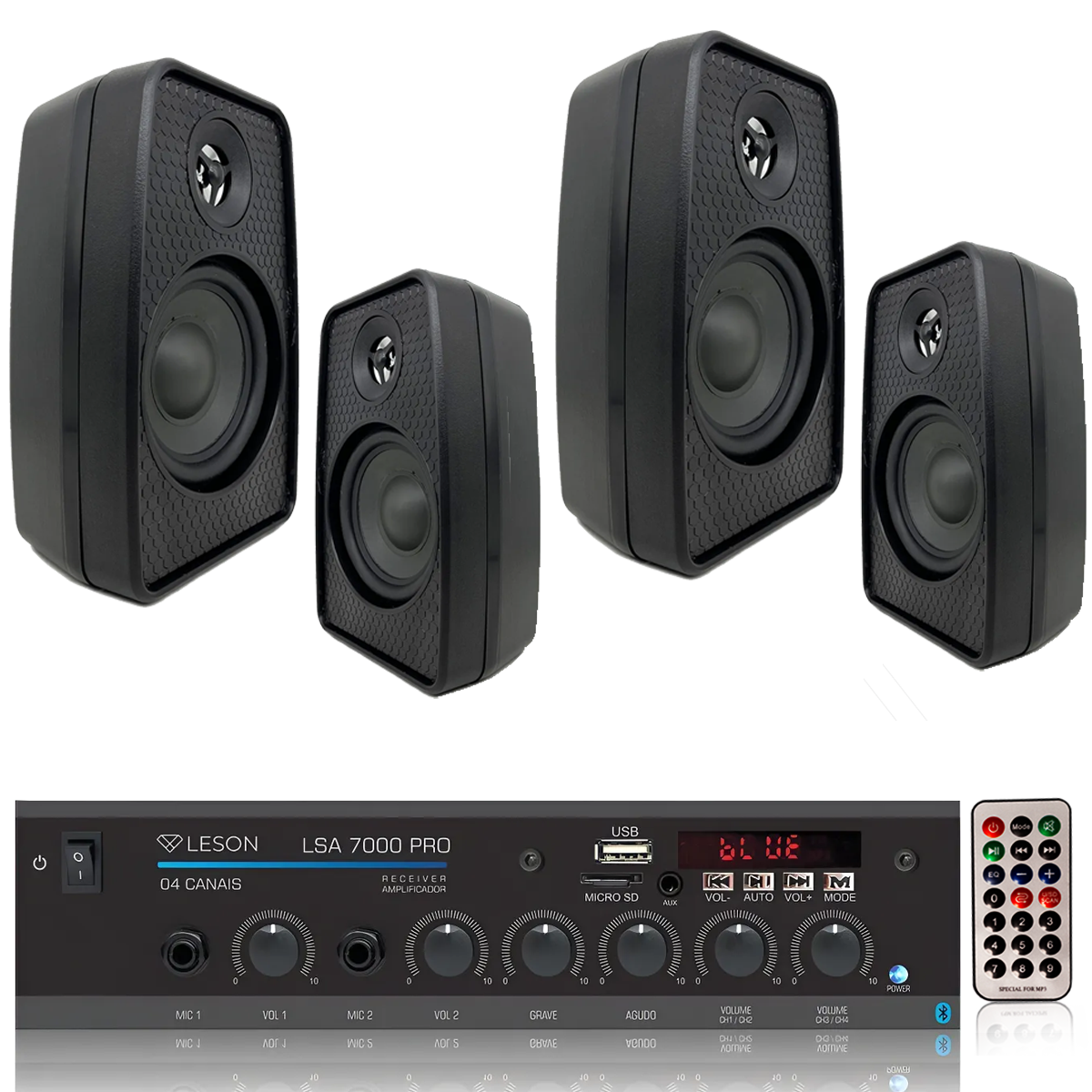 KIT SOM AMBIENTE 4 CX SOM PRETO + RECEIVER LSA7000